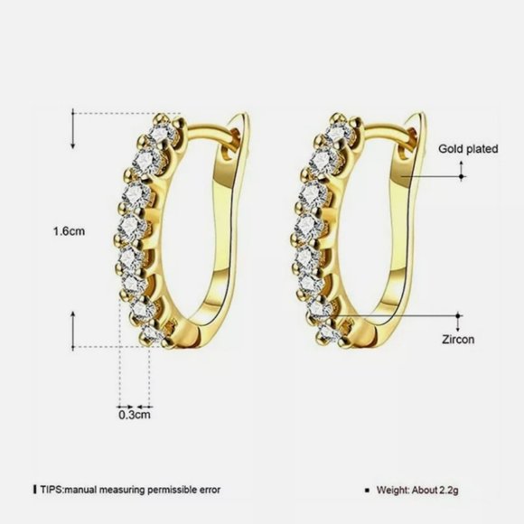 New Pretty 925 Gold Hoop Cubic Zirconia Earrings - Picture 2 of 3